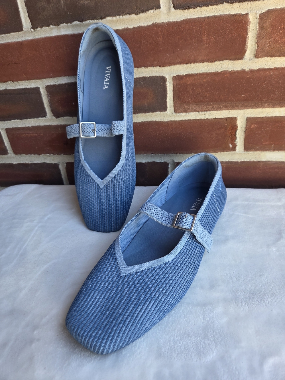 VIVAIA Margot Mary Jane Denim Blue Square Toe Flats US 9 EU 40